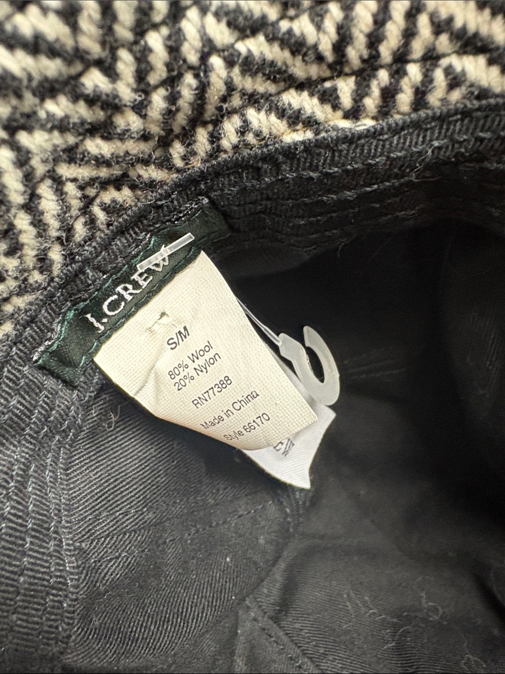 J. Crew Black & White Herringbone Bucket Hat with Pink Ribbon - Picture 2 of 16